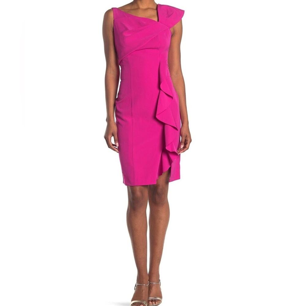 Marina Women's Pink Asymmetrical Sheath Ruffle Dress Sz 8